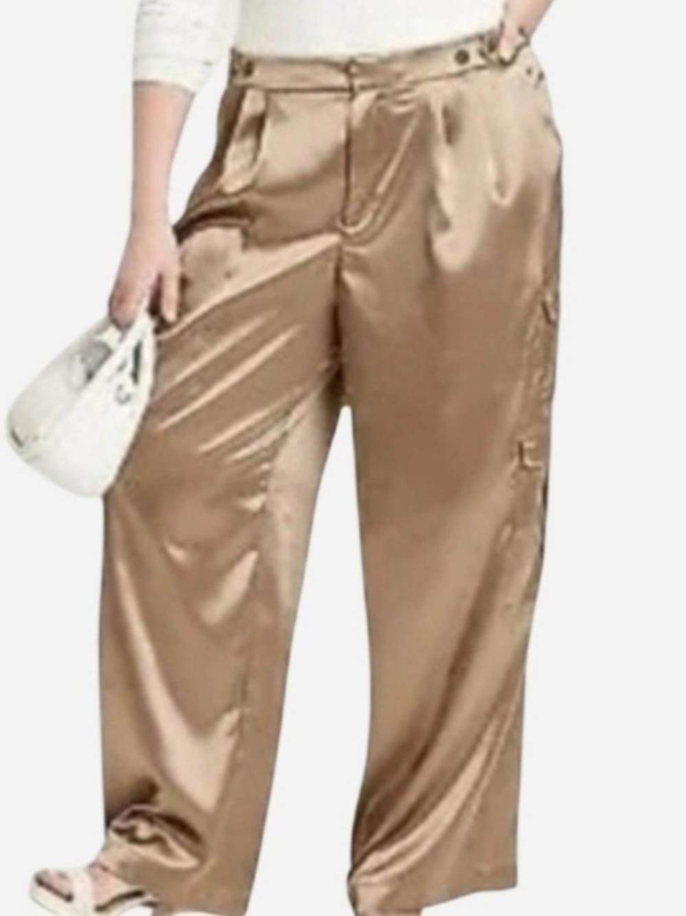 a new day Satin Wide-Leg Pants in Warm Taupe